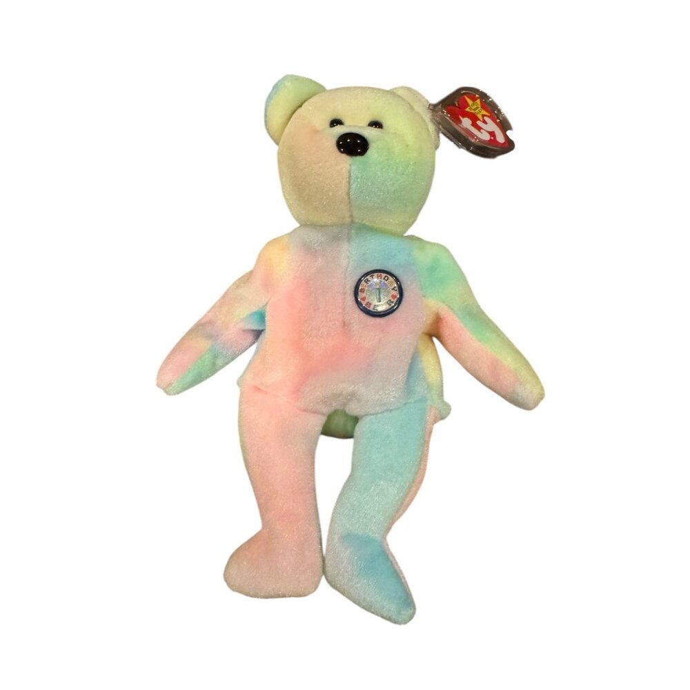 🧸 Ty Beanie Baby B.B. Bear (Birthday Bear) – 1999 Pastel Tie-Dye Plush with Tag